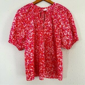 House of Harlow 1960 Pink and Red Abstract Print Puff Sleeve Blouse